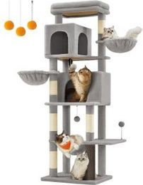 FEANDREA Kratzbaum XL aus Holz für Katzen mit Höhlen und Liegemulden in Grau/Beige – Bild 1 von 7