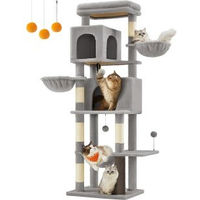Produktbild von FEANDREA Kratzbaum XL aus Holz für Katzen mit Höhlen und Liegemulden in Grau/Beige