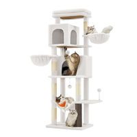 Produktbild von Feandrea Kratzbaum XL für Katzen in Creme-Weiß mit 2 Höhlen und 2 Liegemulden aus Plüsch und Sisal