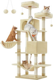 FEANDREA Kratzbaum XL für große Katzen 168 cm mit Plüsch in Beige Grau Weiß – Bild 1 von 8
