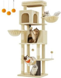 FEANDREA Kratzbaum XL für Katzen in Beige und Grau mit Plüsch und Höhlen – Bild 1 von 7
