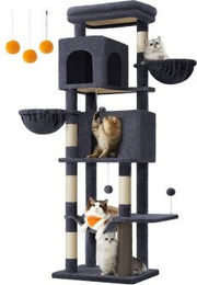 FEANDREA Kratzbaum XL für Katzen in Grau und Beige mit Höhlen und Liegemulden – Bild 1 von 7