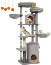 FEANDREA Kratzbaum XL mit Katzenturm und Sisal in Grau für Katzen – Bild 1 von 8