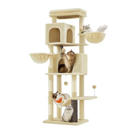 Feandrea Kratzbaum XL Sandbeige mit 2 Höhlen und 2 Liegemulden 174 cm hoch – Bild 1 von 2
