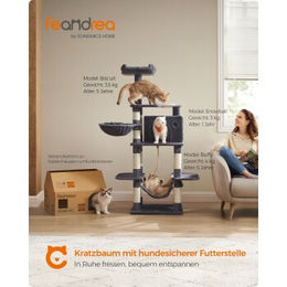 FEANDREA Kratzbaum XXL Jumbo für Katzen mit integriertem Katzennapf und Sisal in Grau – Bild 1 von 9