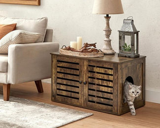 FEANDREA Möbel-Katzentoilette aus Holz mit Lamellentür in Braun – Bild 1 von 8