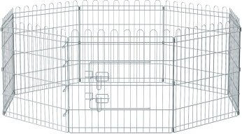 FEANDREA Welpenauslauf und Freigehege für Hunde und Kaninchen faltbar Silber Metall 122 x 122 x 61 cm – Bild 1 von 3