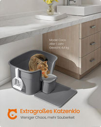 FEANDREA XL Katzentoilette Offene Schalentoilette aus Kunststoff für erwachsene Katzen in Grau oder Beige – Bild 1 von 7