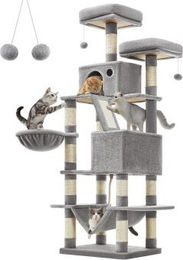 FEANDREA XL Kratzbaum für Katzen 168cm aus Plüsch in Grau Weiß Beige mit Kippschutz – Bild 1 von 8