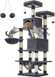 FEANDREA XL Kratzbaum für Katzen mehrstöckig mit Plüsch 168 cm Grau – Bild 1 von 8