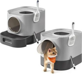 FEANDREA XXL Haubentoilette für Katzen mit Deckel und ausziehbarem Tablett in Grau – Bild 1 von 7
