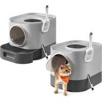 Produktbild von FEANDREA XXL Haubentoilette für Katzen mit Deckel und ausziehbarem Tablett in Grau