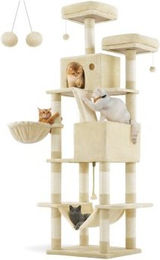 FEANDREA XXL Katzenbaum beige mit 13 Kratzsäulen und Plüsch für Katzen aller Altersstufen 206 cm – Bild 1 von 12