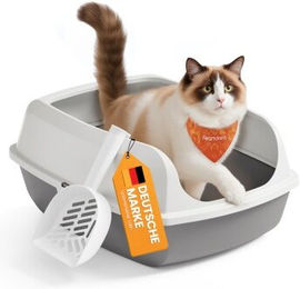 Feandrea XXL Katzenklo offene Schalentoilette mit hohen Seitenwänden und Schaufel Weiß – Bild 1 von 3
