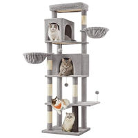Produktbild von Feandrea XXL Kratzbaum für Katzen, 190,7 cm hoch, mehrstöckiger Katzenturm in Grau mit 2 Höhlen, 2 Liegeplätzen, 5 Kratzsäulen und Katzenbürste