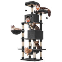 Produktbild von Feandrea XXL Kratzbaum für Katzen, 203,5 cm hoch, Schwarz, mit 13 Kratzsäulen, 2 Plattformen, 2 Höhlen, Korb und Hängematte