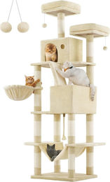 Feandrea XXL Kratzbaum für Katzen in Beige mit 2 Plattformen, 2 Höhlen, Korb und Hängematte, 206 cm hoch – Bild 1 von 2
