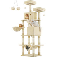 Produktbild von Feandrea XXL Kratzbaum für Katzen in Beige mit 2 Plattformen, 2 Höhlen, Korb und Hängematte, 206 cm hoch