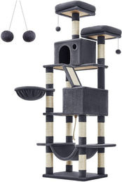 FEANDREA XXL Kratzbaum für Katzen 206 cm in Grau mit Plüsch und Kratzsäulen – Bild 1 von 11