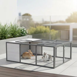 Feel2Home Faltbares Freilaufgehege Kleintierstall Grau für Meerschweinchen Kaninchen Chinchilla und Hamster – Bild 1 von 11