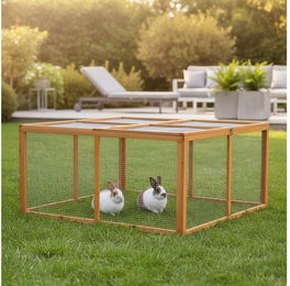 Feel2Home Freigehege aus Holz für Kaninchen Meerschweinchen und Hühner imprägniert – Bild 1 von 5