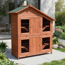 Feel2Home Hasenstall aus Holz mit 4 Boxen für Kaninchen und Kleintiere in Braun – Bild 1 von 9