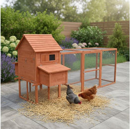 Feel2Home Hühnerstall XXL aus Holz mit 2 Nestboxen für Geflügel und Kaninchen in Braun – Bild 1 von 4