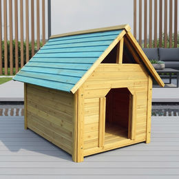 Feel2Home Hundehütte XXL aus Holz wasserfest in Braun oder Blau – Bild 1 von 6