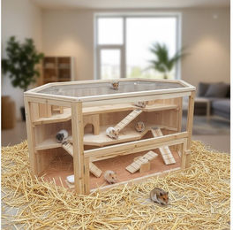 Feel2Home Kleintierkäfig aus Holz für Hamster, Meerschweinchen, Mäuse, Ratten und Degus in Natur Beige – Bild 1 von 4