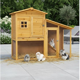 Feel2Home Kleintierkäfig aus Holz für Kaninchen wasserfest in Natur – Bild 1 von 5