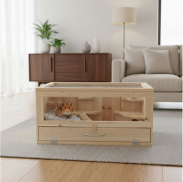 Feel2Home Kleintierkäfig aus unbehandeltem Holz für Kaninchen Meerschweinchen und Hamster – Bild 1 von 5