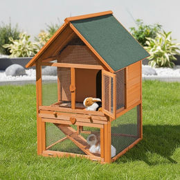 Feel2Home Kleintierstall aus Holz in Braun mit 2 Etagen für Kaninchen Meerschweinchen und Chinchilla – Bild 1 von 9