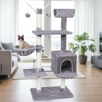 Produktbild von Feel2Home Kratzbaum für Katzen mit Höhle, Hängematte, drehbarem Liegetunnel und 3 Plattformen, 5 Ebenen, Grau, 57x35x131 cm