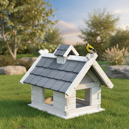 Feel2Home Vogelhaus aus Holz in Grau Weiß mit Dach und Futterrand – Bild 1 von 13