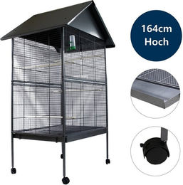Feel2Home Vogelvoliere XXL aus Metall in Grau mit Gitter über der Bodenwanne – Bild 1 von 5