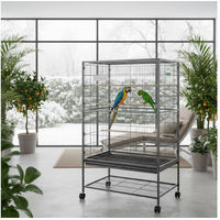 Produktbild von Feel2Home Vogelvoliere XXL Grau aus Metall für Papageien mit Sitzstangen, Futternapf, Vogeltränke und Schmutzwanneneinsatz
