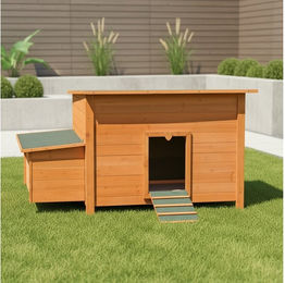 Feel2Home XXL Hühnerstall aus Holz mit aufklappbarem Dach für Hühner Kaninchen und Wachteln in Braun – Bild 1 von 5