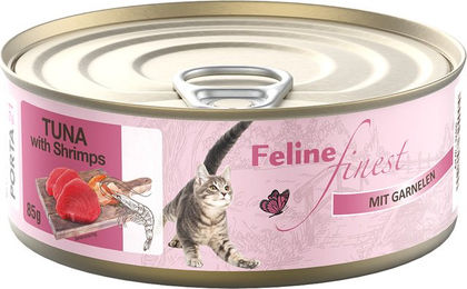 Produktbild von Feline Finest Katzen Nassfutter Thunfisch mit Garnelen Stückchen in Gelee 24 x 85 g - 6 x 85 g
