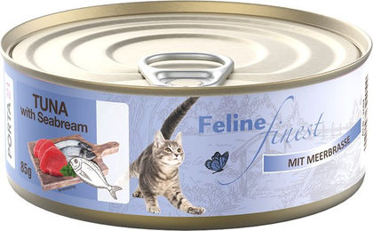 Produktbild von Feline Finest Katzen Nassfutter Thunfisch mit Meerbrasse Stückchen in Gelee 24 x 85 g - 24 x 85 g
