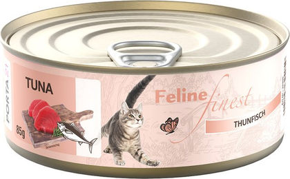 Produktbild von Feline Finest Katzen Nassfutter Thunfisch Stückchen in Gelee 24 x 85 g Dose - 24 x 85 g