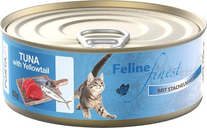 Produktbild von Feline Finest Katzenfutter Thunfisch mit Stachelmakrele Stückchen in Sauce 6 x 85 g - 6 x 85 g