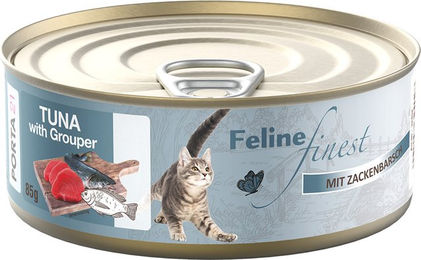 Produktbild von Feline Finest Katzenfutter Thunfisch mit Zackenbarsch Stückchen in Sauce 6 x 85 g - 6 x 85 g