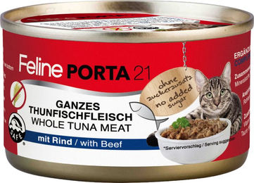 Produktbild von Feline Porta 21 Katzen Nassfutter Adult Thunfisch mit Rind Stückchen in Sauce getreidefrei 6 x 90 g - 6 x 90 g