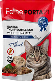 Produktbild von Feline Porta 21 Katzen Nassfutter Stückchen in Sauce Thunfisch mit Rind Getreidefrei 6 x 100 g - 6 x 100 g
