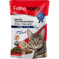 Produktbild von Feline Porta 21 Katzen Nassfutter Stückchen in Sauce Thunfisch mit Rind Getreidefrei 6 x 100 g - 6 x 100 g