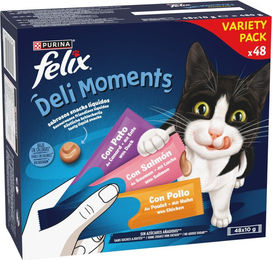 Produktbild von Felix Deli Moments Leckerli Creme Huhn Lachs Ente 48 x 10 g für Katzen
