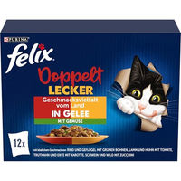 Produktbild von Felix Doppelt Lecker Katzen-Nassfutter Stückchen in Gelee Sortenmix für erwachsene Katzen 6 x 85g Beutel - 72 x 85 g