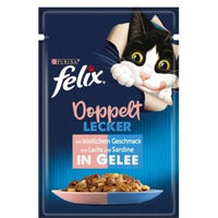 Produktbild von Felix Doppelt Lecker Nassfutter für kastrierte Katzen Adult Lachs und Sardine Stückchen in Gelee 26x85 g - 26 x 85 g