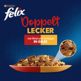 Felix Doppelt Lecker Nassfutter für kastrierte Katzen Adult Rind und Geflügel mit Stückchen in Gelee 104x85 g - 104 x 85 g – Bild 1 von 2
