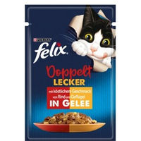 Produktbild von Felix Doppelt Lecker Nassfutter für sterilisierte Katzen Adult Rind und Geflügel Stückchen in Gelee 26x85 g - 26 x 85 g